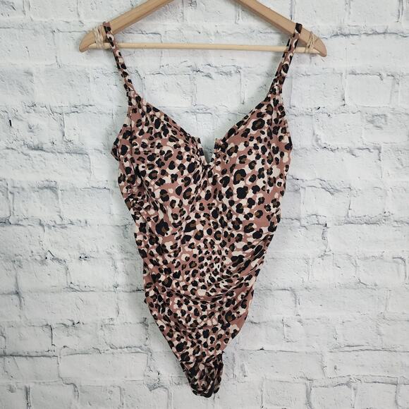time and tru one piece swimsuit Sz L leopard print padded adjustable straps A16 - Picture 1 of 3